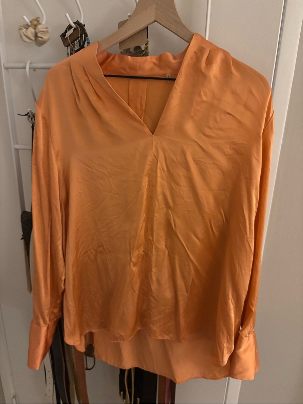 Elie Tahari Orange Satin V-Neck Blouse